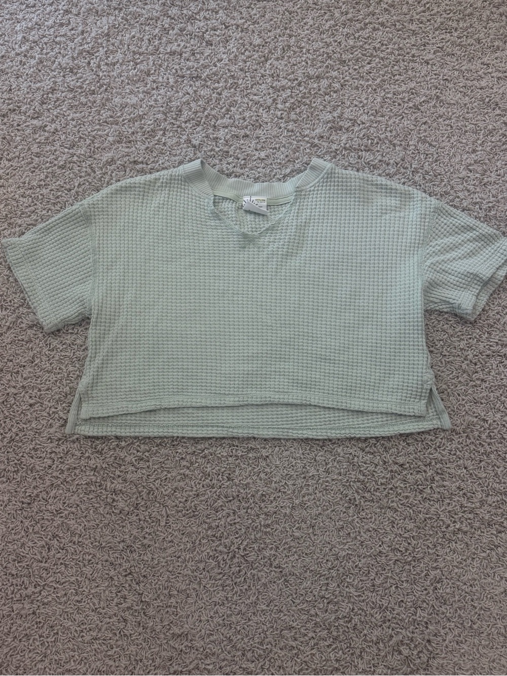 Offline by Aerie Cropped Waffle Knit Short-Sleeve Top - Sage Green XXS